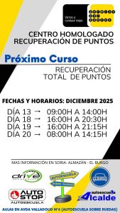 PRÓXIMO CURSO DE PUNTOS (ESTA A PUNTO DE CELEBRARSE DATE PRISA)»RECUPERACIÓN TOTAL» : DÍAS 13-18-19 y 20 diciembre DE 2025. DATE PRISA PARA APUNTARTE- YA HAY GENTE APUNTADA.